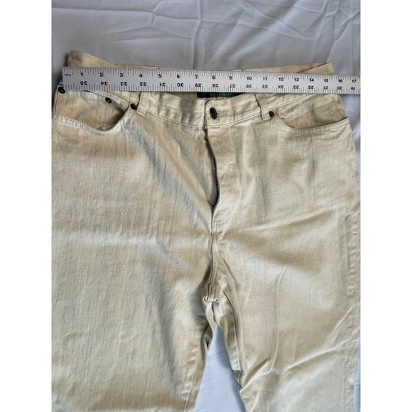 Ralph Lauren Jeans Co Size 14 Tan Wide Leg Denim Mid Rise Stretch 32 Embroidered - Picture 5 of 12